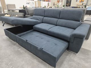 Sofá Cama Azul con Respaldos Reclinables