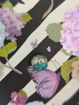 Charm búho plata y esmalte turquesa