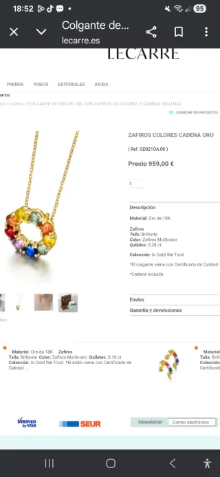 Gargantilla Oro 18k Zafiros Colores LECARRÉ