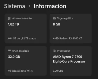PC Gamer Ryzen 7 9060XT 32GB RAM 1TB SSD + 1TB HDD