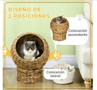 Cama Cueva Mimbre para Gatos PawHut