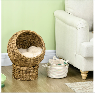 Cama Cueva Mimbre para Gatos PawHut