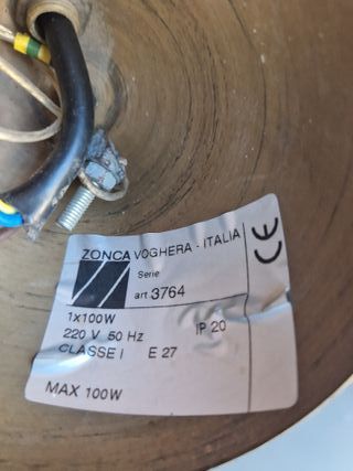 Lampadario sospensione anni 70 vetro e legno Zonca