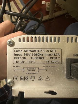 Balastro Electrónico 600W HPS/MH