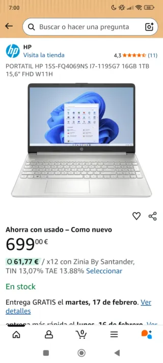 HP 15s fq40 i7 16GB RAM Win 11 Pro