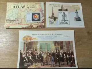 1995. 3 Láminas Sellos España Pintura Española.