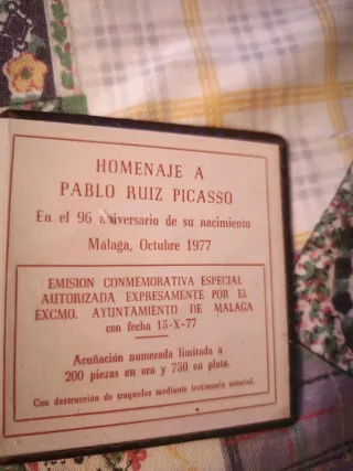 Medalla Homenaje Picasso Málaga Octubre 1977