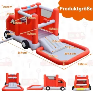 Castillo hinchable camión bomberos con piscina