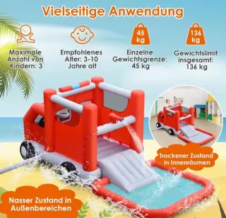 Castillo hinchable camión bomberos con piscina