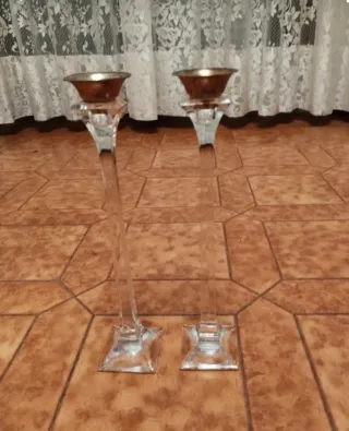 Coppia Candelabri Vetro e Metallo Dorato