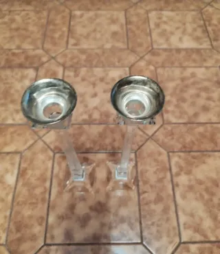 Coppia Candelabri Vetro e Metallo Dorato