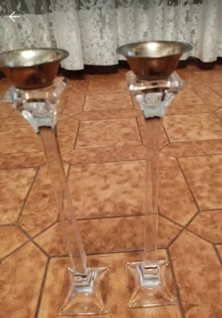 Coppia Candelabri Vetro e Metallo Dorato