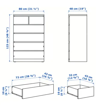 Cómoda Malm Ikea 6 cajones blanca montada