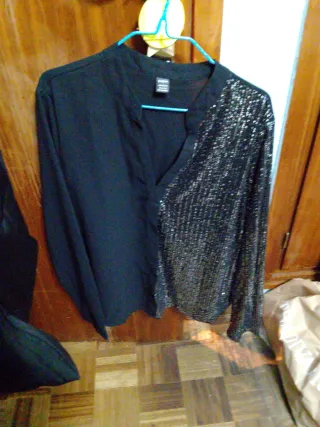 Camisa Shein lentejuelas y negro Talla XL