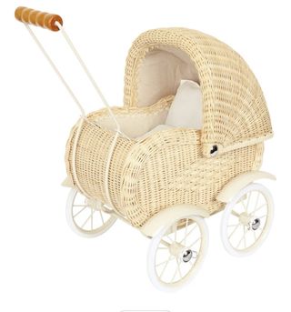 Carrito de paseo para muñeca de mimbre