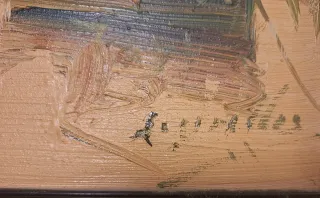 Cuadro al pastel Antonio Segrell paisaje portuario