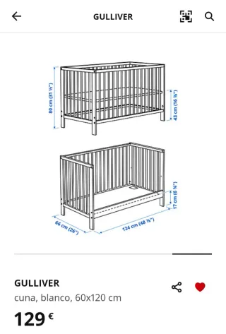 Cuna IKEA GULLIVER blanca para bebé