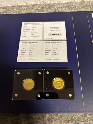 6 Monete Oro Fino 999 24k 20mm Gabon con cofanetto