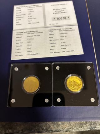 6 Monete Oro Fino 999 24k 20mm Gabon con cofanetto