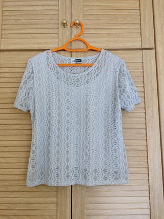 Jersey de mujer gris de punto calado