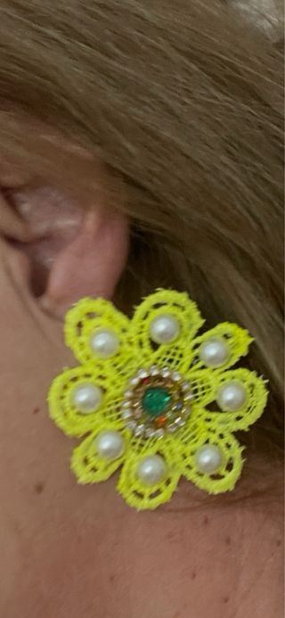 Pendientes Flor Amarilla Perlas