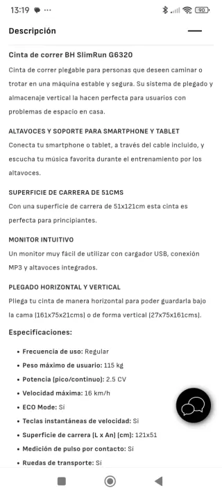 Cinta de correr BH SlimRUN