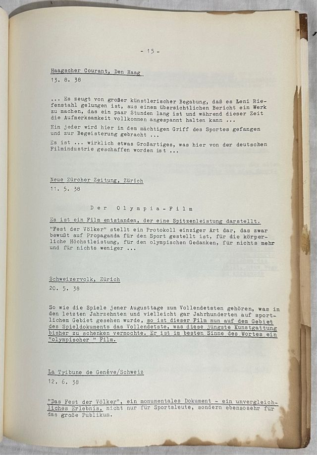 Olimpiadas de Berlín 1936. Lote. Leni Riefenstahl.