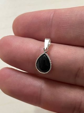Elegante Colgante Lagrima Onix Plata De Ley 925