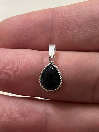 Elegante Colgante Lagrima Onix Plata De Ley 925