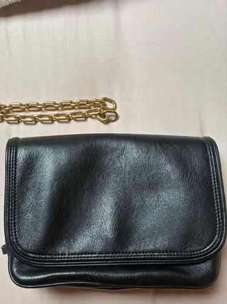 Bolso Negro Cuero Zara Cadena Dorada