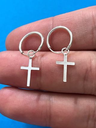 Fabulosos Pendientes Aro Cruz Plata De Ley 925