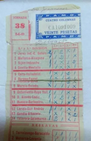 Resguardo Quiniela Futbol 1969 Jornada 38