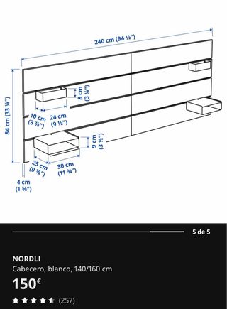 Cabecero NORDLI Blanco 140/160cm Ikea