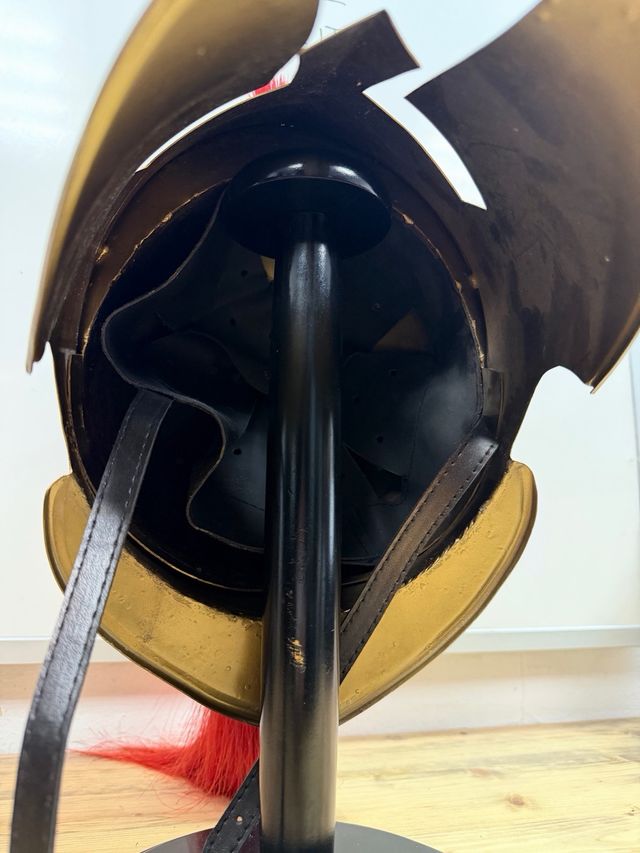 Casco Espartano Bronce con Cresta Roja
