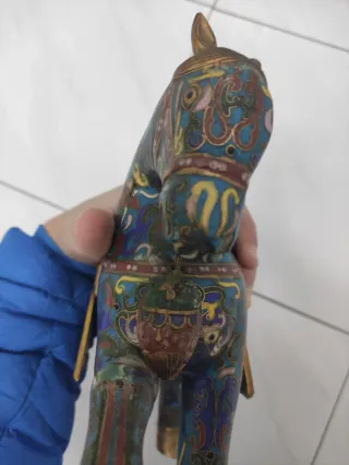 Caballo Bronce Cloisonné Chino Antiguo