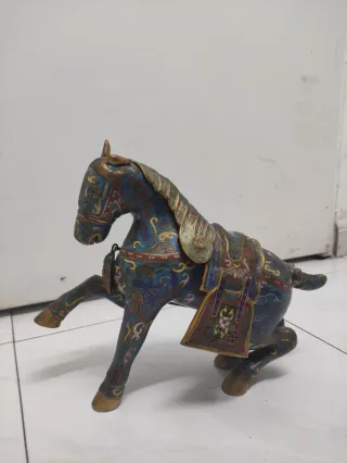 Caballo Bronce Cloisonné Chino Antiguo