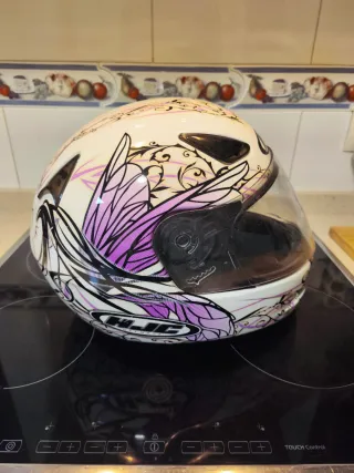 Casco Moto HJC Blanco y Morado