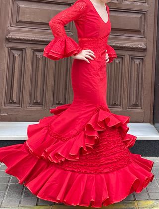 Traje de Flamenca Rojo encaje talla 34