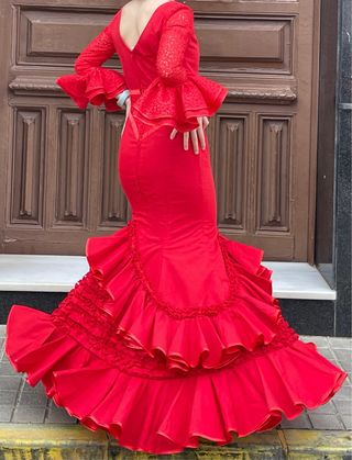 Traje de Flamenca Rojo encaje talla 34