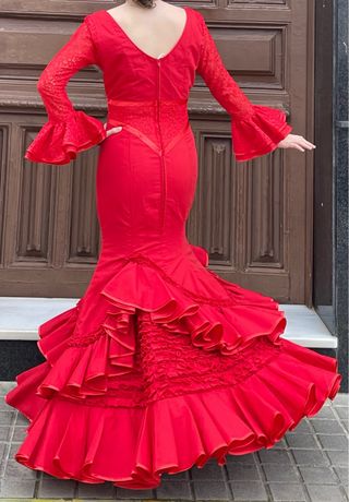 Traje de Flamenca Rojo encaje talla 34