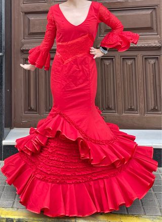 Traje de Flamenca Rojo encaje talla 34