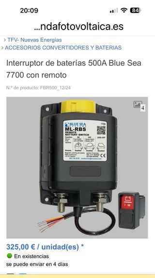 Interruptor Baterías 500A Blue Sea 7700 Remoto