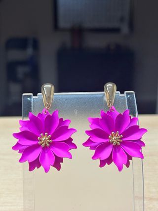 Pendientes Flor Fucsia y Dorado