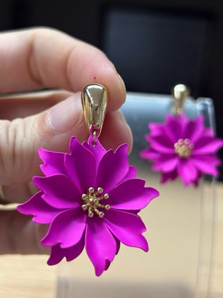 Pendientes Flor Fucsia y Dorado