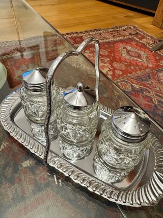 Juego de aliño vintage cristal y metal
