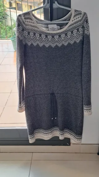 Vestido lana fino invierno estampado M