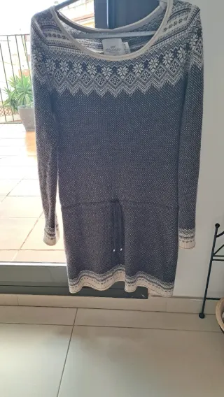 Vestido lana fino invierno estampado M