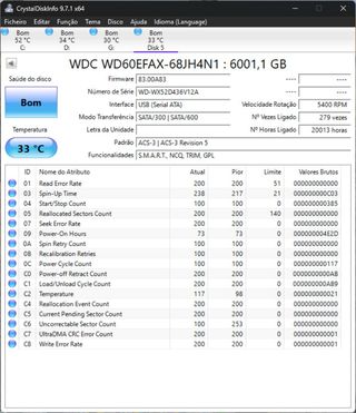 WD Red 6TB NAS WD60EFAX - c/ garantia e 100% saúde