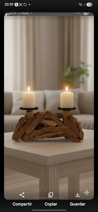 Portavelas Rústico Madera Natural 33x15cm