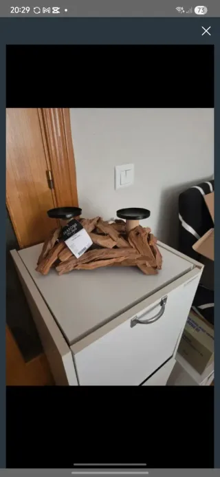 Portavelas Rústico Madera Natural 33x15cm